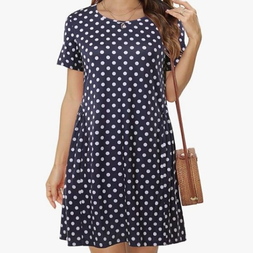 Urban Rose Blue Polka Dot Short Sleeve T Shirt Dress S